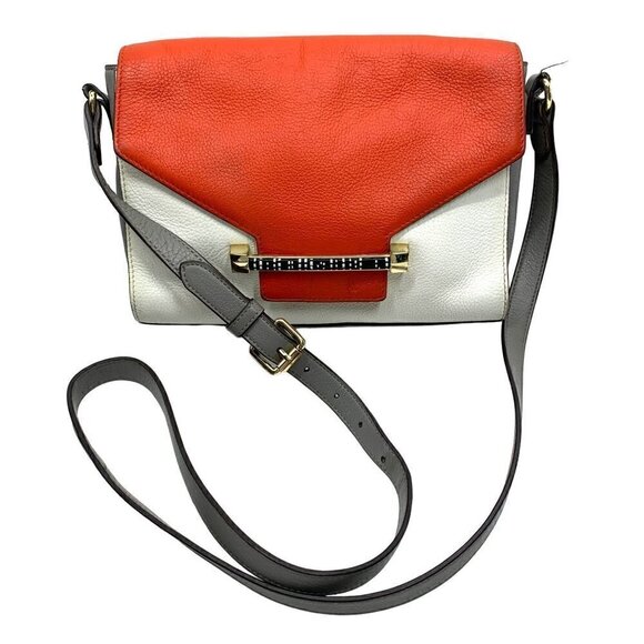 Vince Camuto Color Block Front Flap Crossbody Bag - Coral/White/Gray Leather - Picture 1 of 11